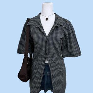 black and gray plaid emo skate grunge button up shirt